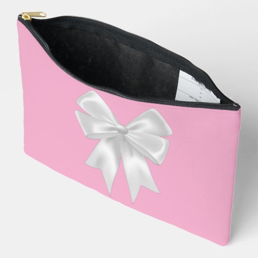 Schattigee Roze Bow Pattern Pouch met Wit Lint Etui (Open)