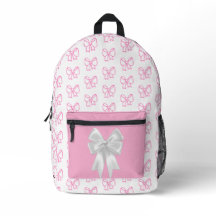 Schattigee Roze Bow Pattern Rugzak met Wit Lint