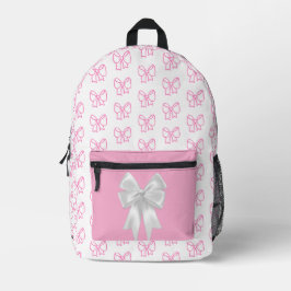 Schattigee Roze Bow Pattern Rugzak met Wit Lint