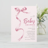 Schattigee Roze Bow Ribbon Girl Baby shower Kaart (Staand voorkant)
