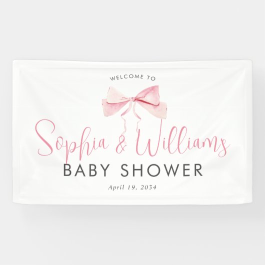 Schattigee Roze Bow Ribbon Girl Baby shower Welkom Spandoek (Horizontaal)