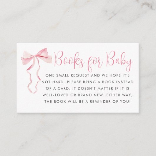 Schattigee Roze Bow Ribbon Meisje Baby shower Boek Informatiekaartje (Voorkant)