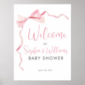 Schattigee Roze Bow Ribbon Meisje Baby shower Welk Poster (Voorkant)