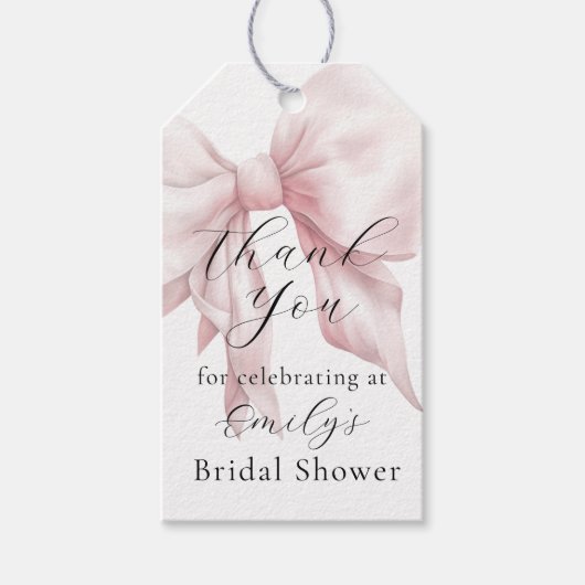Schattigee Roze Bow Vrijgezellenfeest Dank u Cadeaulabel (Voorkant)