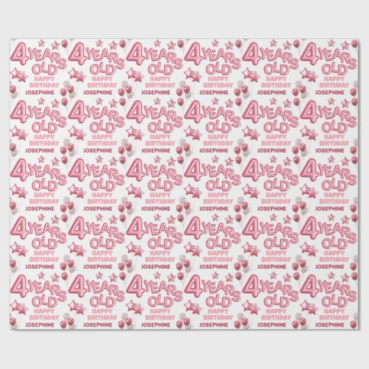 Schattigee Roze Briefballon 4e Verjaardag Cadeaupapier (Vlak)