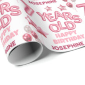Schattigee Roze Briefballon 7e Verjaardag Cadeaupapier (Rol Hoek)