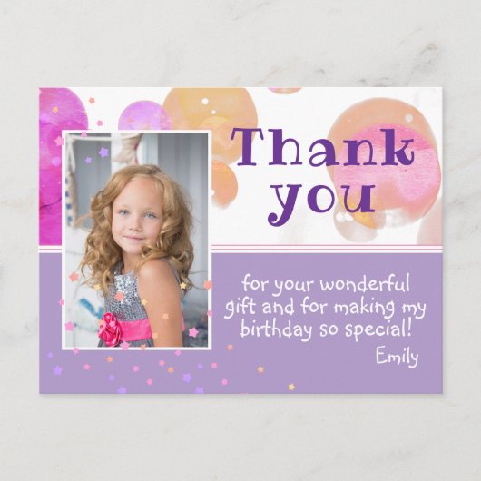 Schattigee Roze Bubbels Foto Verjaardag Bedankt Briefkaart (Voorkant)
