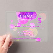 Schattigee Roze Bubbels Kids Verjaardagsfeest Acryl Uitnodigingen (Insitu (Draagbaar))