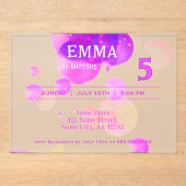 Schattigee Roze Bubbels Kids Verjaardagsfeest Acryl Uitnodigingen (Voorkant)