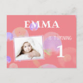 Schattigee Roze Bubbles 1e Verjaardagsfeestfoto Uitnodiging Briefkaart (Voorkant)