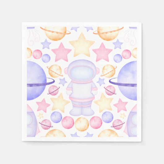 Schattigee Roze Buitenruimte Meisjes Astronaut Servet (Voorkant)