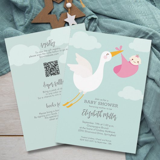 Schattigee Roze Bundel Stork Girl Baby shower Alle Kaart
