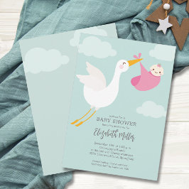 Schattigee Roze Bundel Stork Girl Baby shower Kaart