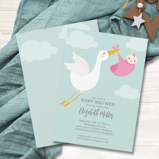 Schattigee Roze Bundel Stork Girl Baby shower Kaart