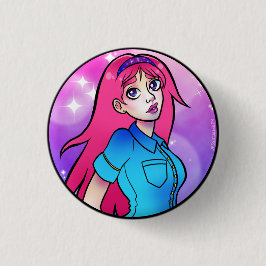 Schattigee Roze Cartoon Anime Girl Ronde Button 3,2 Cm
