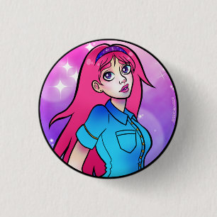 Schattigee Roze Cartoon Anime Girl Ronde Button 3,2 Cm