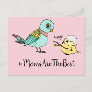 Schattigee Roze Cartoon Baby Bird Beste Mama Briefkaart