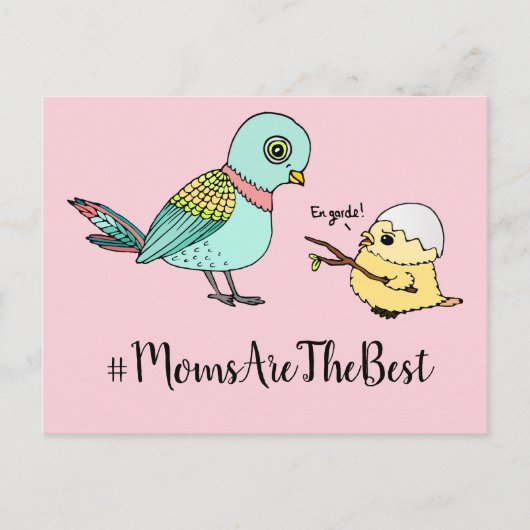Schattigee Roze Cartoon Baby Bird Beste Mama Briefkaart (Voorkant)