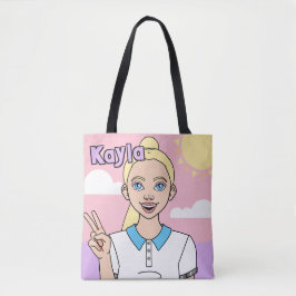 Schattigee Roze Cartoon Meisje School Student Libr Tote Bag