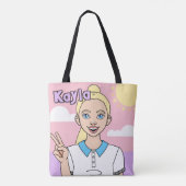 Schattigee Roze Cartoon Meisje School Student Libr Tote Bag (Achterkant)