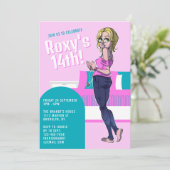 Schattigee Roze Cartoon Tiener Meisje 14e Verjaard Kaart (Staand voorkant)