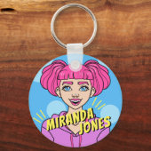 Schattigee Roze Cartoon Tiener Meisje Portret Naam Sleutelhanger (Voorkant)