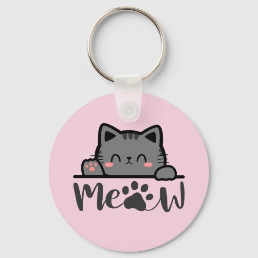 Schattigee Roze Cat Meow Sleutelhanger voor Cat Lo (Voorkant)