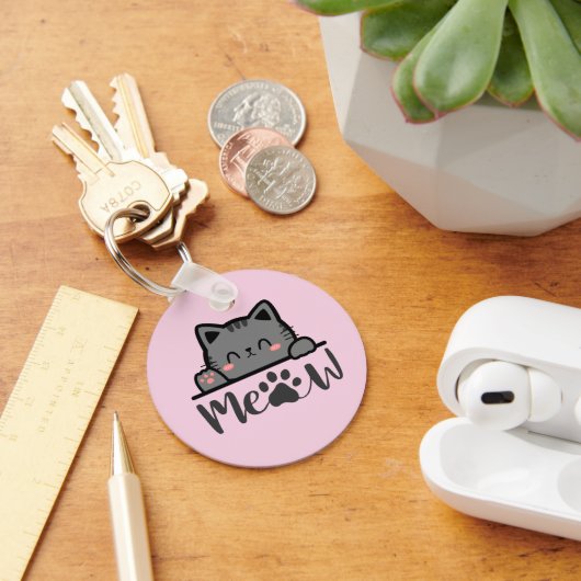 Schattigee Roze Cat Meow Sleutelhanger voor Cat Lo (Bureau)