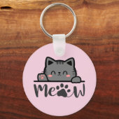 Schattigee Roze Cat Meow Sleutelhanger voor Cat Lo (Voorkant)