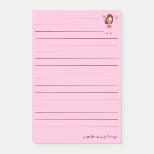 Schattigee Roze Cheerleader Custom Lined Post-it® Notes (Voorkant)