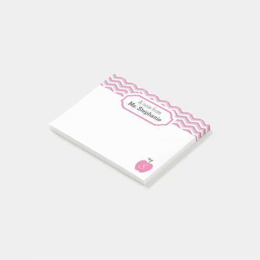 Schattigee roze Chevron Apple monogram leraar noti Post-it® Notes (Schuin)
