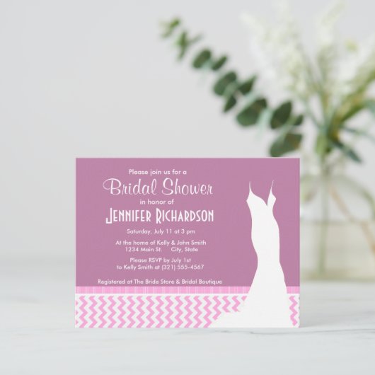 Schattigee Roze Chevron Uitnodiging Briefkaart (Staand voorkant)