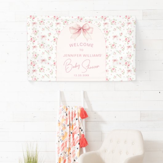 Schattigee Roze Chic Bow Baby shower Welkom Banner (Insitu)