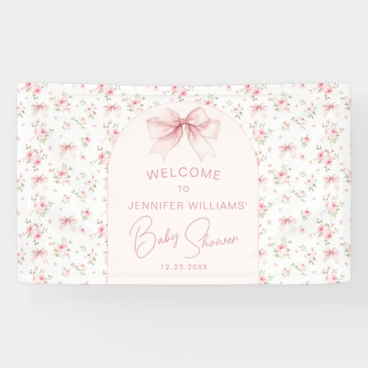 Schattigee Roze Chic Bow Baby shower Welkom Banner (Horizontaal)