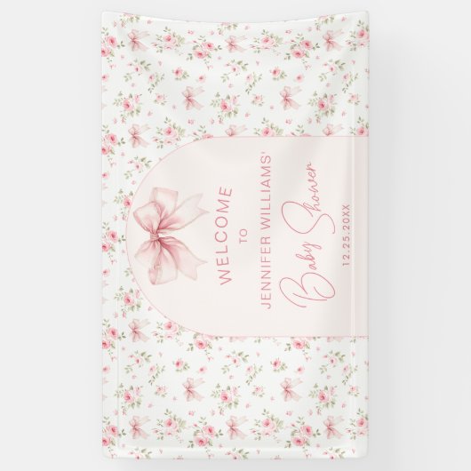 Schattigee Roze Chic Bow Baby shower Welkom Banner (Verticaal)