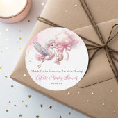 Schattigee Roze Cloud Stork Baby Girl Shower Stick Ronde Sticker