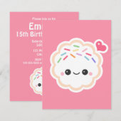 Schattigee roze cookie verjaardagsfeestuitnodiging kaart (Voorkant / Achterkant)