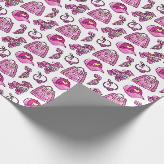 Schattigee roze cool meisje dingen cadeaupapier (Hoek)