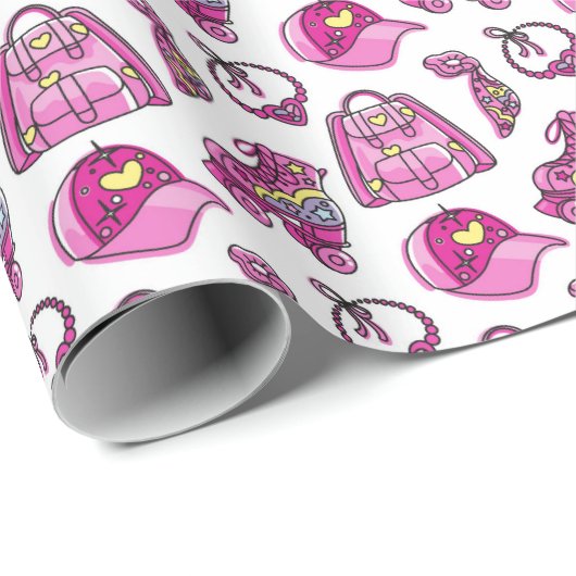 Schattigee roze cool meisje dingen cadeaupapier (Rol Hoek)