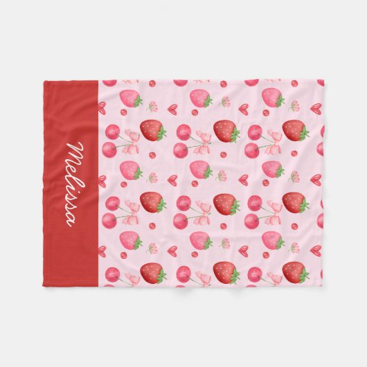 Schattigee Roze Coquette Aardbeienkers Fleece Deken (Voorkant (Horizontaal))