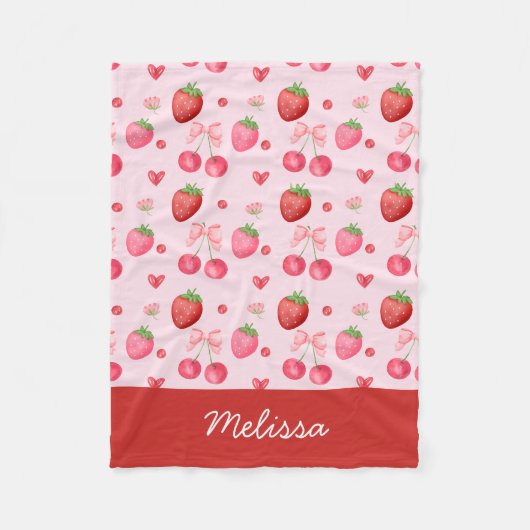 Schattigee Roze Coquette Aardbeienkers Fleece Deken (Voorkant)