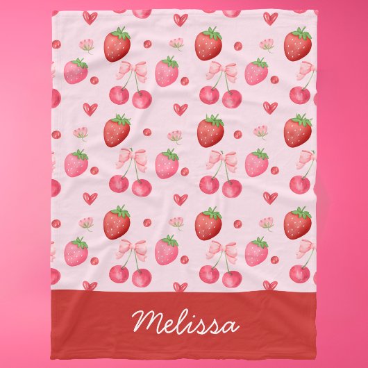 Schattigee Roze Coquette Aardbeienkers Fleece Deken