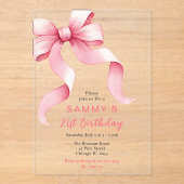 Schattigee Roze Coquette Boog Verjaardagsfeest Acryl Uitnodigingen (Voorkant)