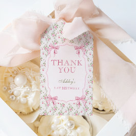 Schattigee Roze Coquette Bow 1e verjaardag Cadeaulabel