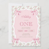 Schattigee Roze Coquette Bow 1e verjaardag Kaart (Voorkant)