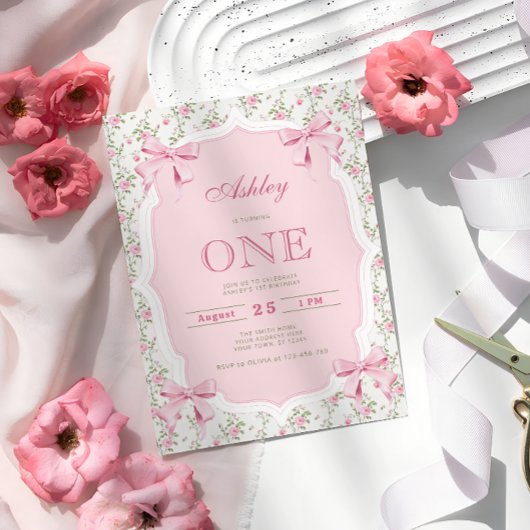 Schattigee Roze Coquette Bow 1e verjaardag Kaart