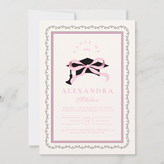 Schattigee Roze Coquette Bow Afstuderen Kaart (Voorkant)