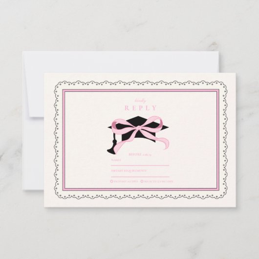 Schattigee Roze Coquette Bow Afstuderen RSVP Kaartje (Voorkant)