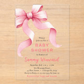 Schattigee Roze Coquette Bow Baby shower Acryl Uitnodigingen (Voorkant)