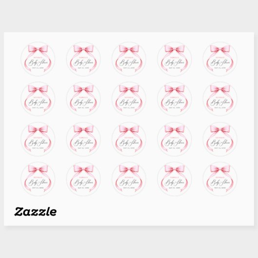 Schattigee Roze Coquette Bow Baby shower Ronde Sticker (Vel)